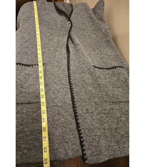 Adrienne Vittadini Wool-Blend Charcoal Gray Sweater Duster Cardigan Pockets L - Picture 9 of 10
